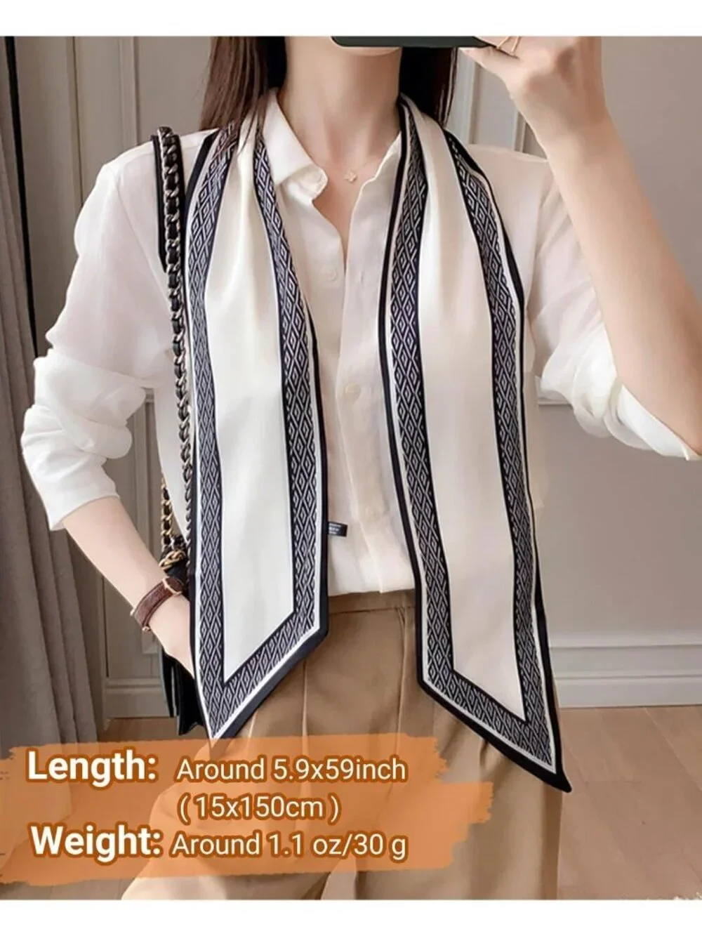 Women's Black White Strap Stylish Satin Headscarf Wrap Lightweight Scarves Scarf